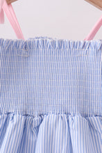Blue Stripe Bow Smocked Seersucker Ruffle Shorts Set - ARIA KIDS