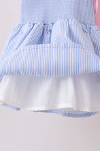 Blue Stripe Bow Smocked Seersucker Ruffle Shorts Set - ARIA KIDS