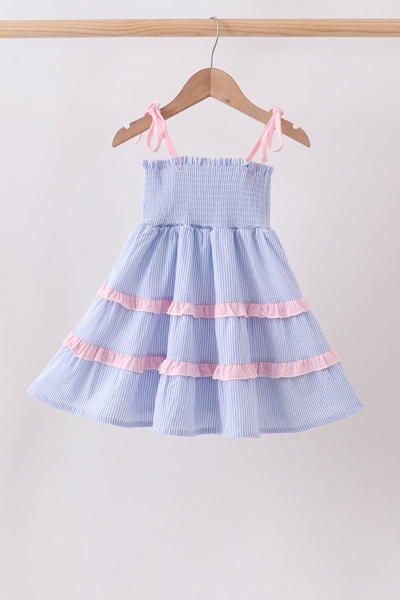 Blue Stripe Smocked Seersucker Mom Dress - ARIA KIDS