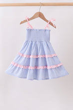 Blue Stripe Smocked Seersucker Mom Dress - ARIA KIDS