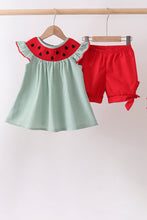 Green Watermelon Stripe Smocked Embroidered Seersucker Set - ARIA KIDS