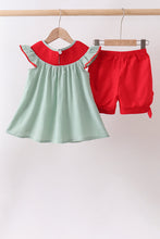 Green Watermelon Stripe Smocked Embroidered Seersucker Set - ARIA KIDS