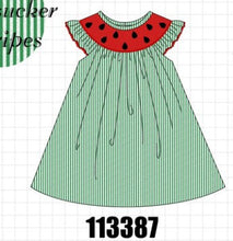 Green Watermelon Stripe Smocked Embroidered Seersucker Dress