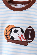 Blue Sports Ball Stripe Applique Knit Bubble - ARIA KIDS