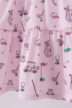 Pink golf print tiered dress - ARIA KIDS