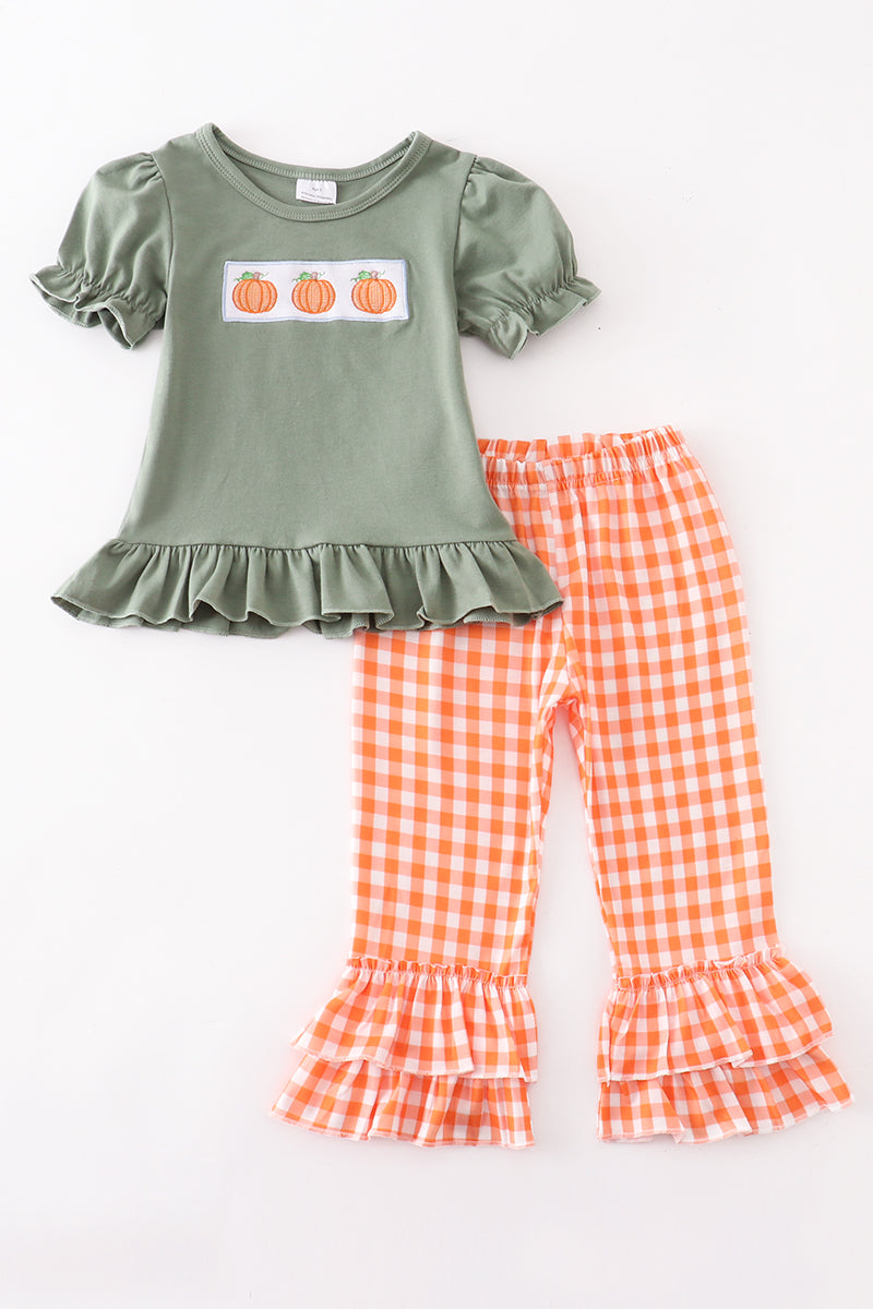 Sage pumpkin embroidery girl set - ARIA KIDS