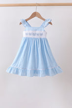 Blue Bow Smocked Embroidered Jacquard Dress - ARIA KIDS