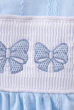 Blue Bow Smocked Embroidered Jacquard Dress - ARIA KIDS