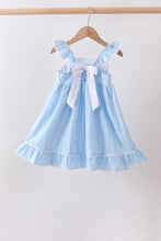 Blue Bow Smocked Embroidered Jacquard Dress - ARIA KIDS