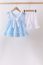 Blue Bow Smocked Embroidered Jacquard Set - ARIA KIDS