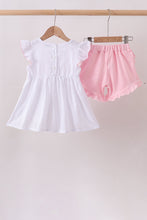 White Bow Smocked Jacquard Ruffle Shorts Set
