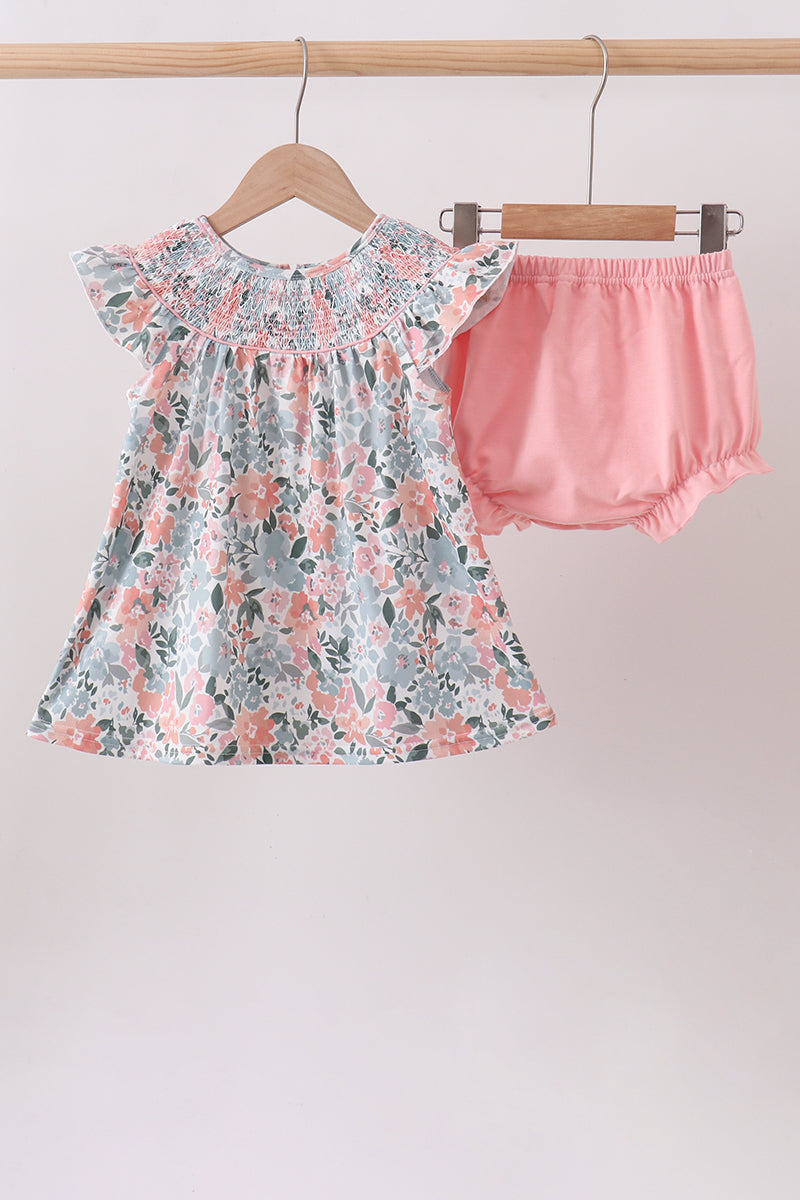Pink Floral Smocked Bloomer Set - ARIA KIDS