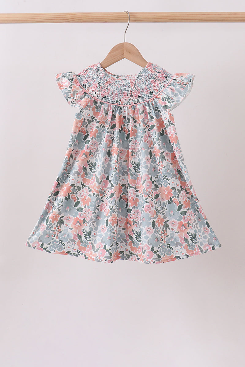 Pink Floral Smocked dress - ARIA KIDS