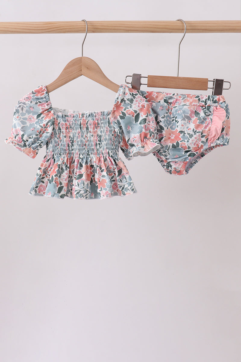 Pink Floral Smocked UPF Swim Set - ARIA KIDS