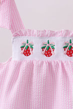 Pink stripe seersucker strawberry smocked bloomer set - ARIA KIDS