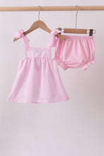 Pink stripe seersucker strawberry smocked bloomer set - ARIA KIDS