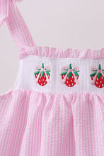 Pink stripe seersucker strawberry smocked dress - ARIA KIDS