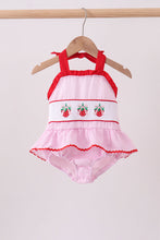 Pink stripe seersucker strawberry smocked one-piece swimsuit - ARIA KIDS