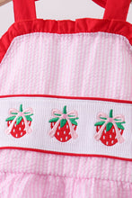 Pink stripe seersucker strawberry smocked one-piece swimsuit - ARIA KIDS