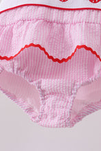 Pink stripe seersucker strawberry smocked one-piece swimsuit - ARIA KIDS