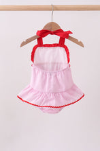 Pink stripe seersucker strawberry smocked one-piece swimsuit - ARIA KIDS