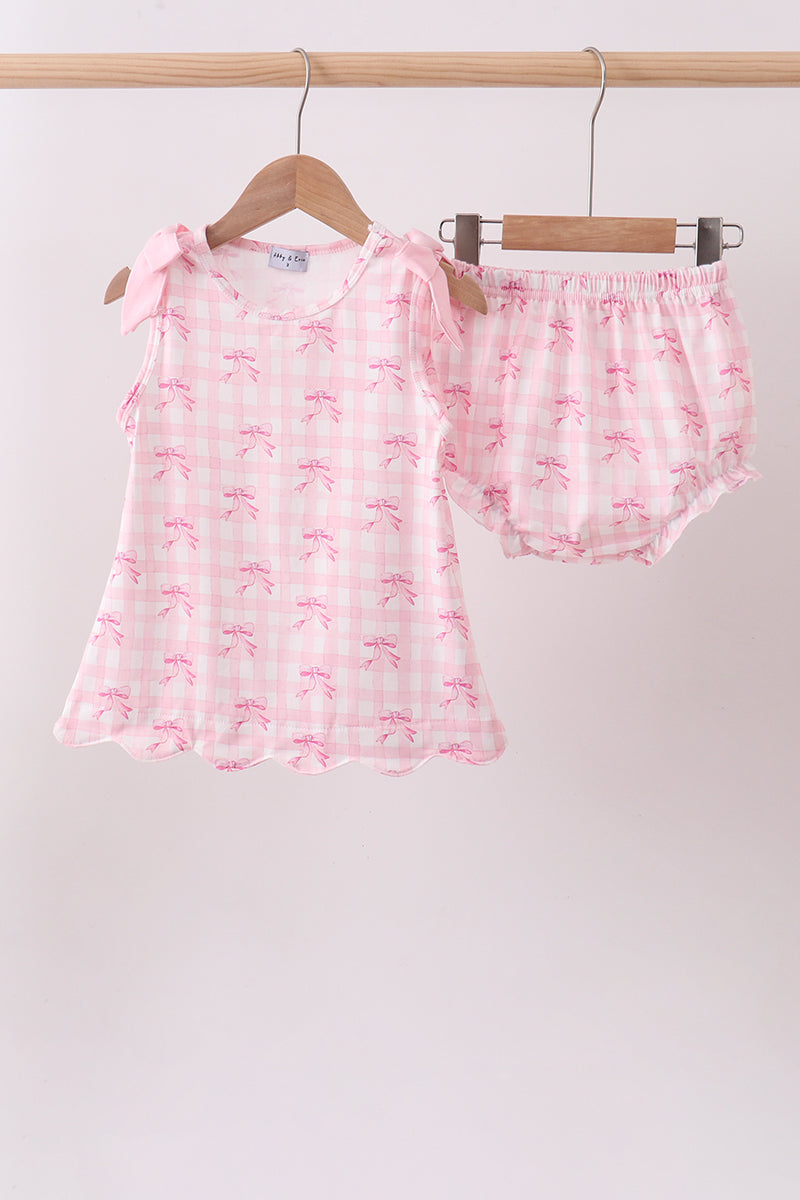 Pink bow print scalloped bloomer set - ARIA KIDS