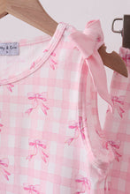 Pink bow print scalloped ruffle shorts set - ARIA KIDS