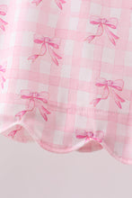 Pink bow print scalloped ruffle shorts set - ARIA KIDS