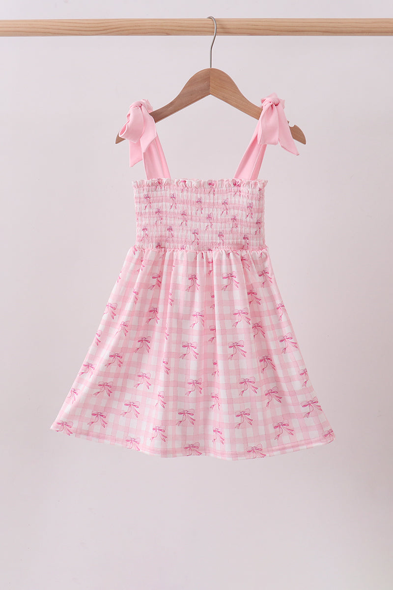 Pink bow smocked ruffle dress - ARIA KIDS