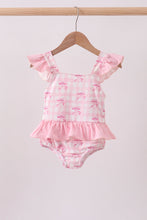 Pink bow print ruffle one-piece swimsuit - ARIA KIDS