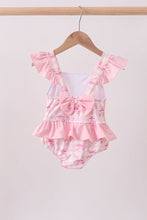 Pink bow print ruffle one-piece swimsuit - ARIA KIDS