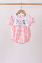 Pink Gingham Animal Embroidered Bubble - ARIA KIDS