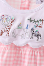 Pink Gingham Animal Embroidered Bubble - ARIA KIDS