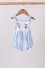 Blue Gingham Animal Embroidered Bubble - ARIA KIDS