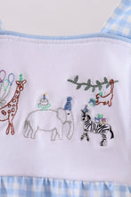 Blue Gingham Animal Embroidered Bubble - ARIA KIDS