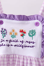 Purple floral embroidery gingham ruffle shorts set - ARIA KIDS