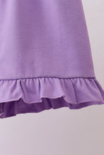 Purple floral embroidery gingham ruffle shorts set - ARIA KIDS