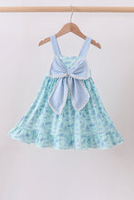 Blue beach print bow ruffle dress - ARIA KIDS