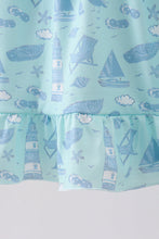 Blue beach print bow ruffle dress - ARIA KIDS