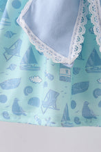 Blue beach print bow ruffle shorts set - ARIA KIDS