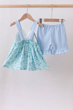 Blue beach print bow ruffle shorts set - ARIA KIDS