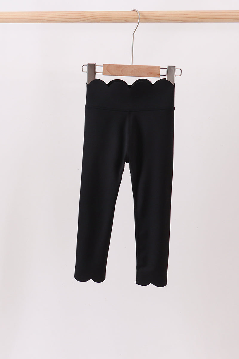 Black Scalloped Yoga Active Leggings - ARIA KIDS