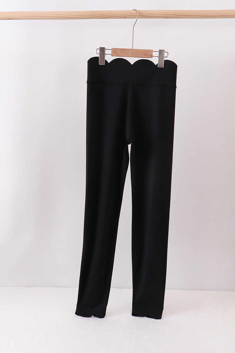 Black Scalloped Mom Yoga Active Leggings - ARIA KIDS