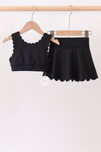 Black Scalloped Yoga Skorts Set - ARIA KIDS