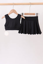 Black Scalloped Yoga Skorts Set - ARIA KIDS