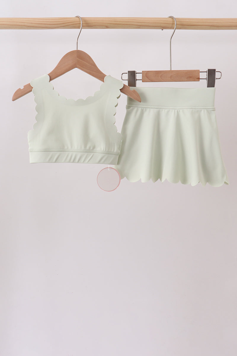 Green Scalloped Yoga Skorts Set - ARIA KIDS