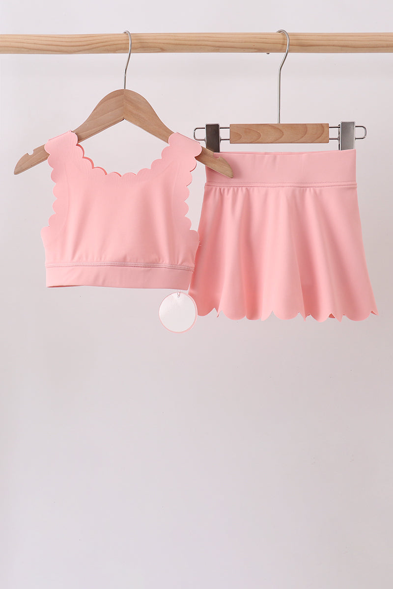 Pink Scalloped Yoga Skorts Set - ARIA KIDS