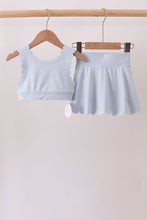 Blue Scalloped Yoga Skorts Set - ARIA KIDS