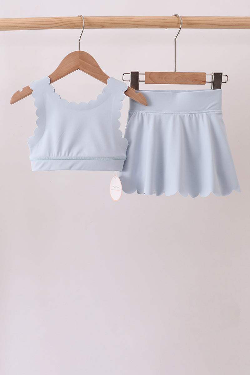Blue Scalloped Yoga Skorts Set - ARIA KIDS