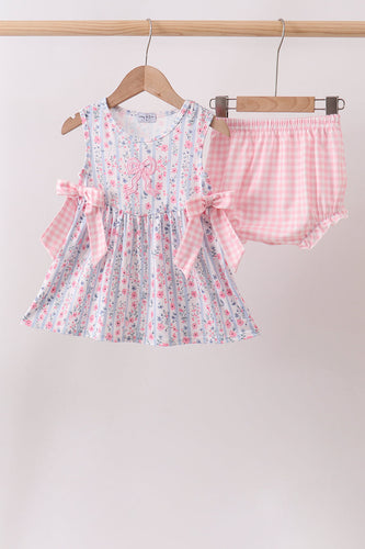 Pink Floral Applique Bow Bloomer Set - ARIA KIDS